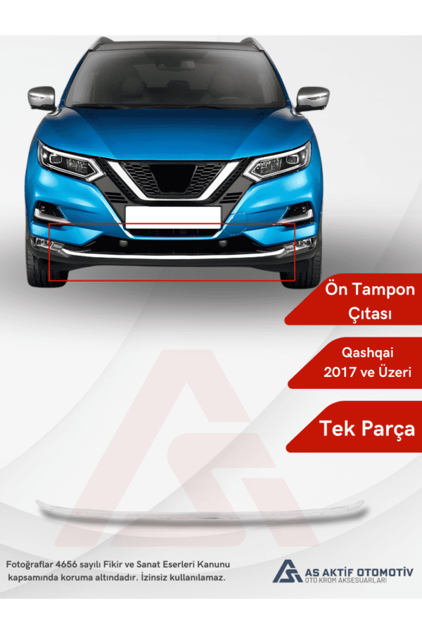 Nissan  Qashqai Suv Ön Tampon Çıtası 2017 ve Üzeri Krom Paslanmaz Çelik