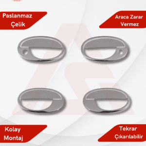 Opel Corsa C HB 5D  Kapı Kolu 4 Parça 2000-2006 Krom Paslanmaz Çelik