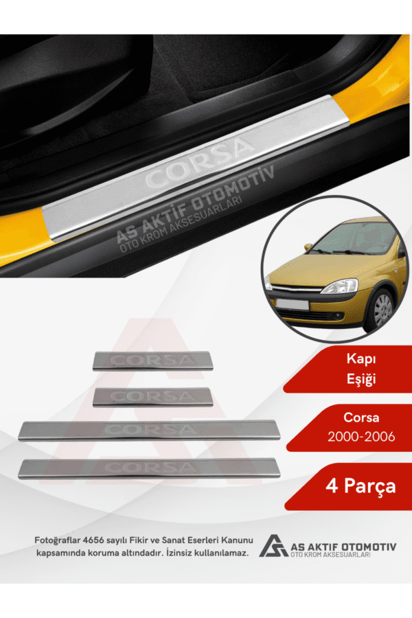 Opel Corsa C HB 5D  Kapı Eşiği 4 Parça 2000-2006 Krom Paslanmaz Çelik