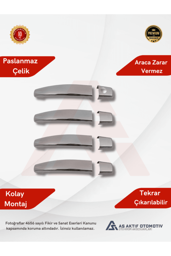 Opel Vectra C SW/SD Kapı Kolu 4 Parça 2002-2008 Krom Paslanmaz Çelik