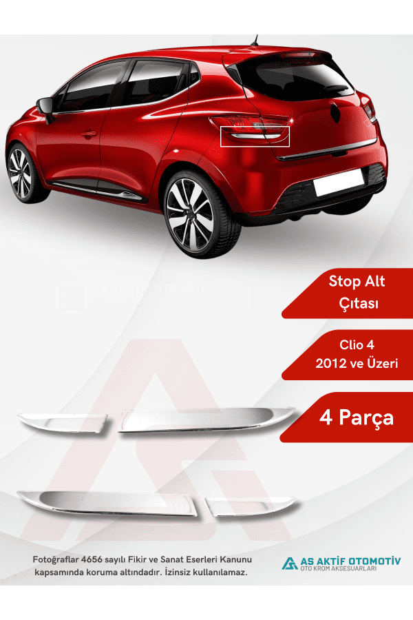 Renault Clio 4 HB 5D Stop Alt Çıtası 4 Parça 2012 ve Üzeri Krom Paslanmaz Çelik