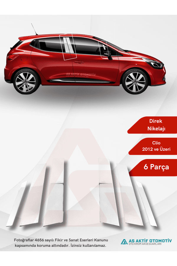 Renault Clio 4 HB 5D Direk Nikelajı 6 Parça 2012 ve Üzeri Krom Paslanmaz Çelik