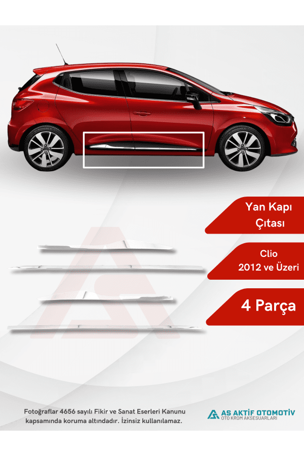 Renault Clio 4 HB 5D/SW Yan Kapı Çıtası (Formlu) 4 Parça 2012 ve Üzeri Krom Paslanmaz Çelik