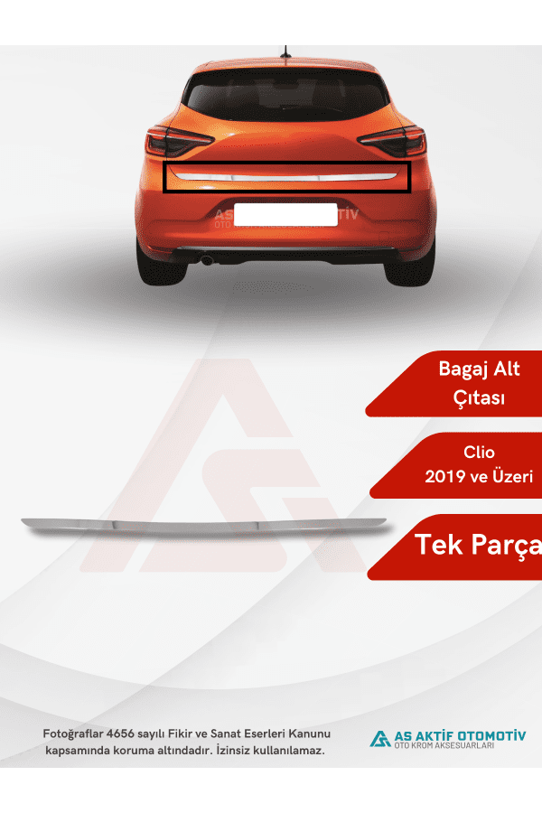 Renault Clio 5 HB 5D Bagaj Alt Çıtası 2019 ve Üzeri Krom Paslanmaz Çelik