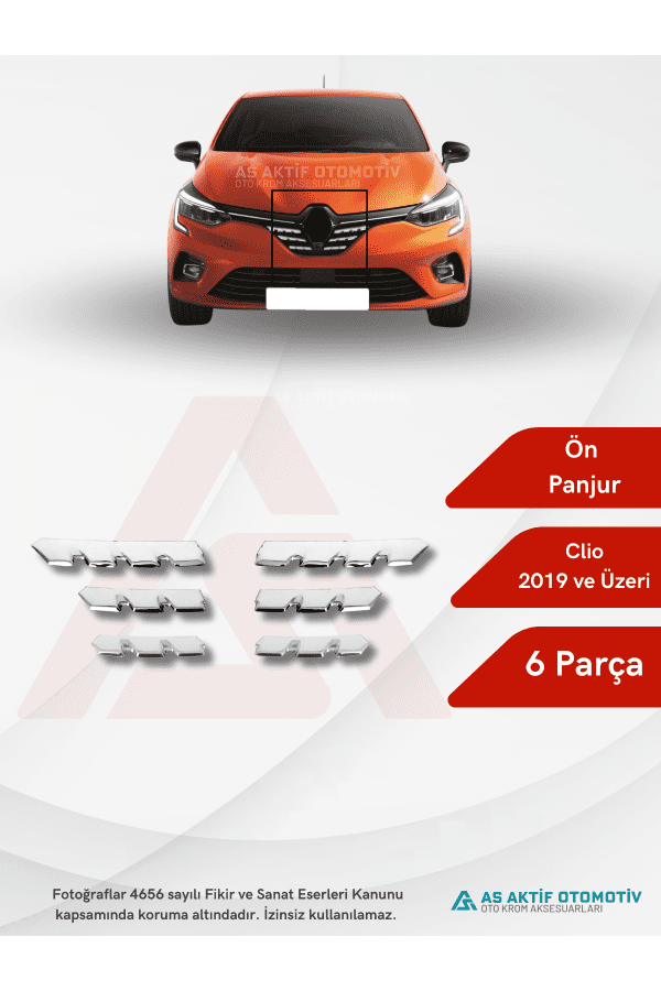 Renault Clio 5 HB 5D Ön Panjur 6 Parça 2019 ve Üzeri Krom Paslanmaz Çelik