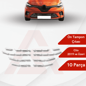 Renault Clio 5 HB 5D Ön Tampon Çıtası 10 Parça 2019 ve Üzeri Krom Paslanmaz Çelik