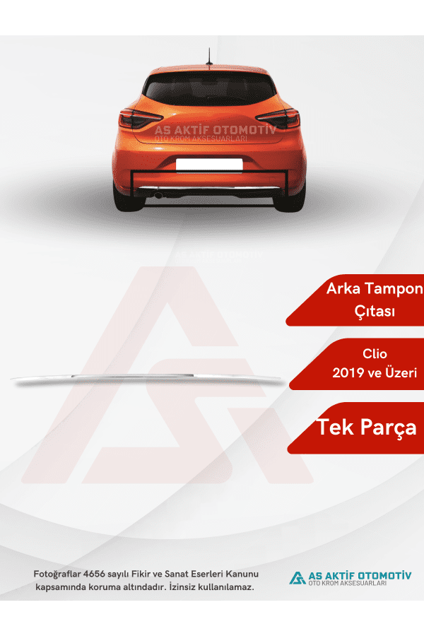 Renault Clio 5 HB 5D Arka Tampon Çıtası 2019 ve Üzeri Krom Paslanmaz Çelik