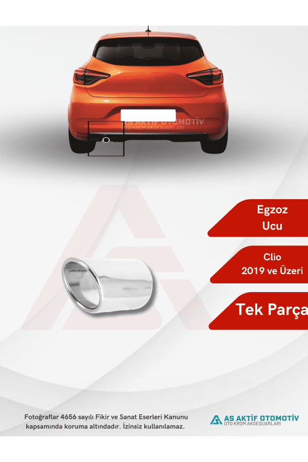 Renault Clio 5 HB 5D Egzoz Ucu (Vidalı) 2019 ve Üzeri Krom Paslanmaz Çelik