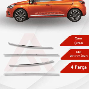 Renault Clio 5 HB 5D Cam Çıtası 4 Parça 2019 ve Üzeri Krom Paslanmaz Çelik