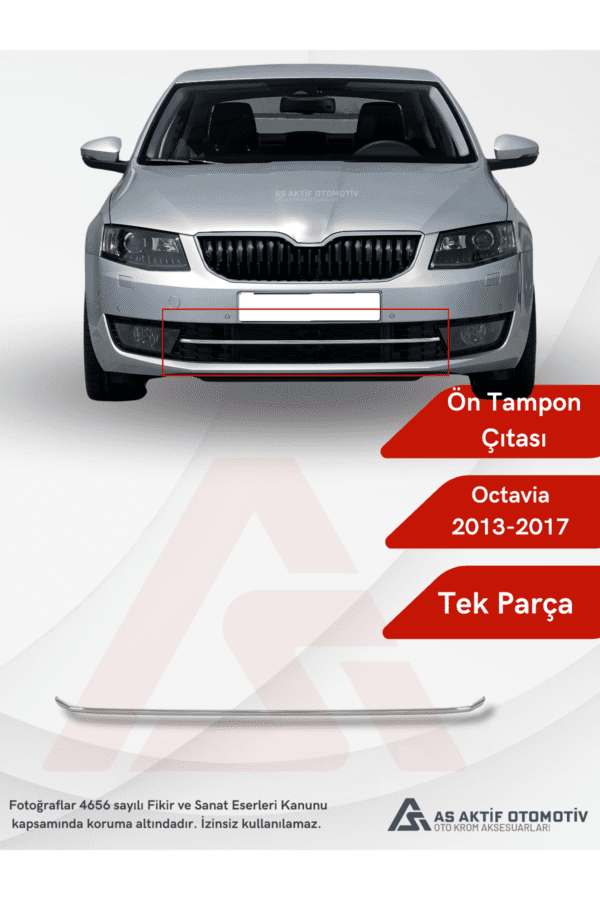 Skoda  Octavia 3 (A7) SD Ön Tampon Çıtası 2013-2017 Krom Paslanmaz Çelik