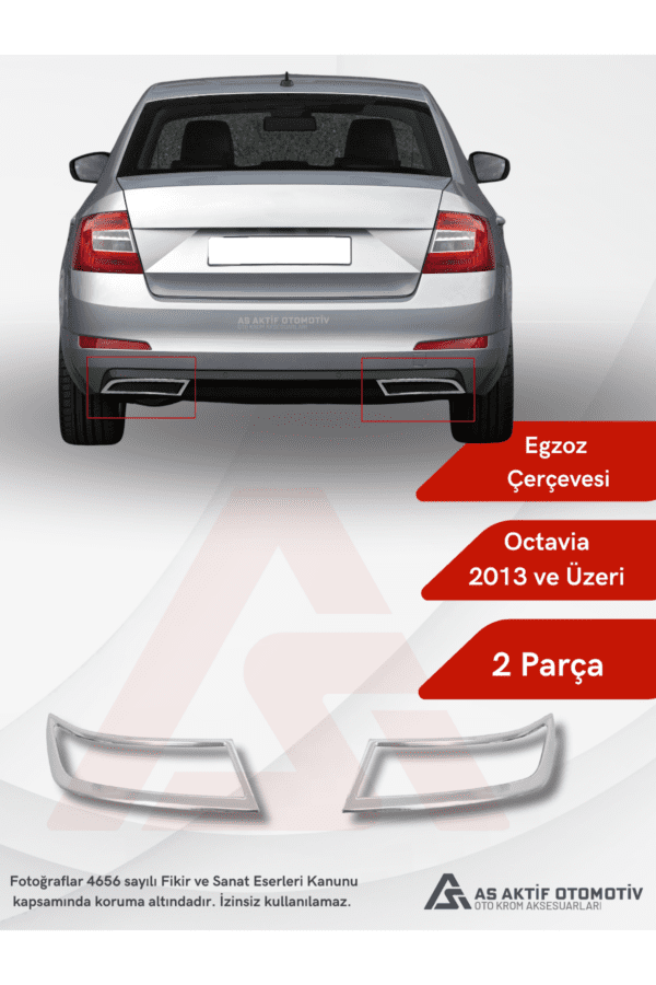 Skoda  Octavia 3 (A7) SD Egzoz Çerçevesi 2 Parça 2013 ve Üzeri Krom Paslanmaz Çelik