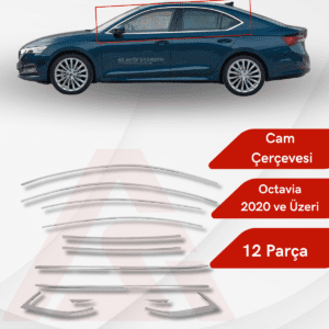 Skoda  Octavia 3 (A8) SD Cam Çerçevesi 12 Parça 2020 ve Üzeri Krom Paslanmaz Çelik