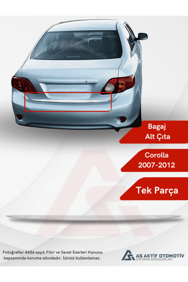 Toyota Corolla SD Bagaj Alt Çıtası 2010-2012 Krom Paslanmaz Çelik