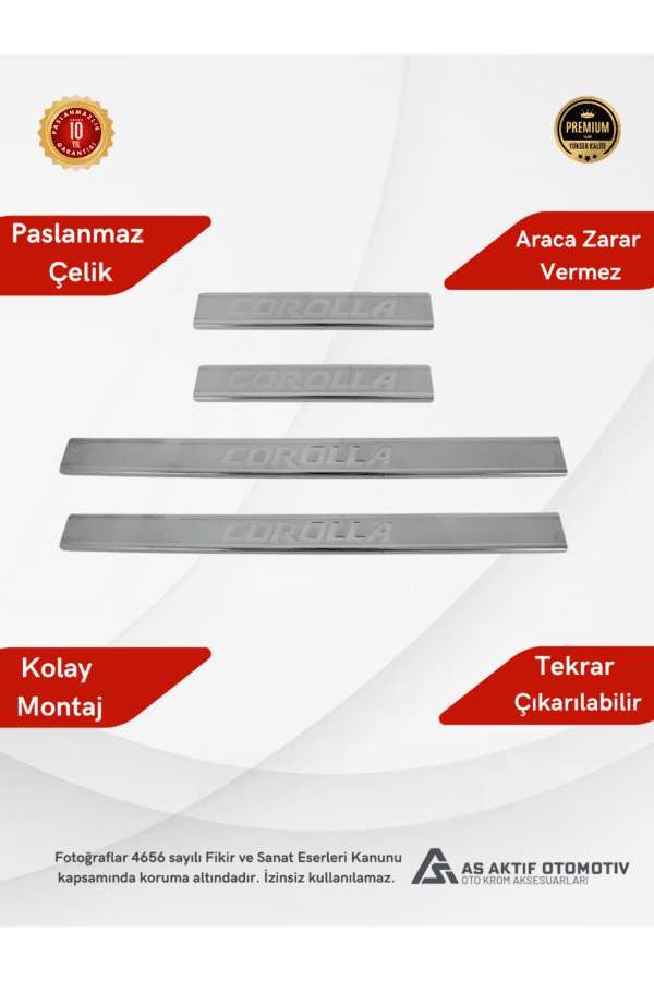 Toyota Corolla SD Kapı Eşiği 4 Parça 2007-2012 Krom Paslanmaz Çelik