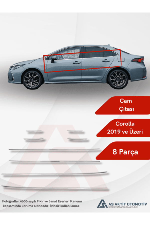 Toyota Corolla SD Cam Çıtası 8 Parça 2019 ve Üzeri Krom Paslanmaz Çelik