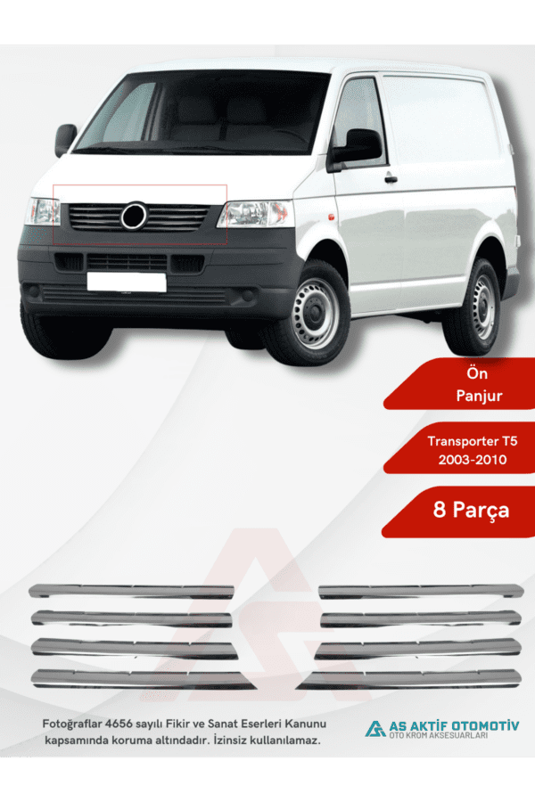 Volkswagen Transporter T5 Van Ön Panjur 8 Parça 2003-2010 Krom Paslanmaz Çelik