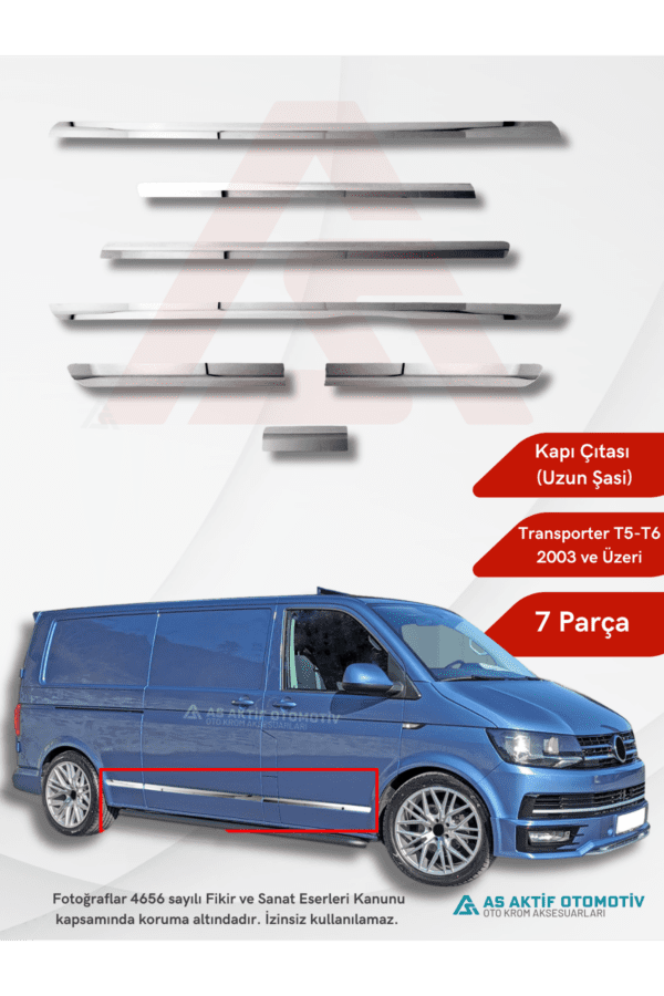 Volkswagen Transporter T5 Van Yan Kapı Çıtası (Uzun Şasi) 7 Parça 2003 ve Üzeri Krom Paslanmaz Çelik