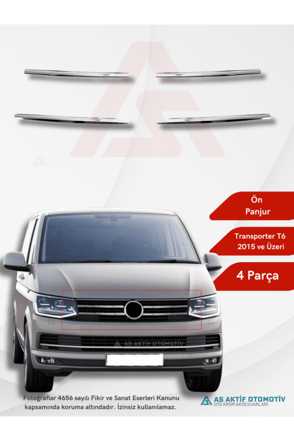 Volkswagen Transporter T6 Van Ön Panjur 4 parça 2015 ve Üzeri Krom Paslanmaz Çelik