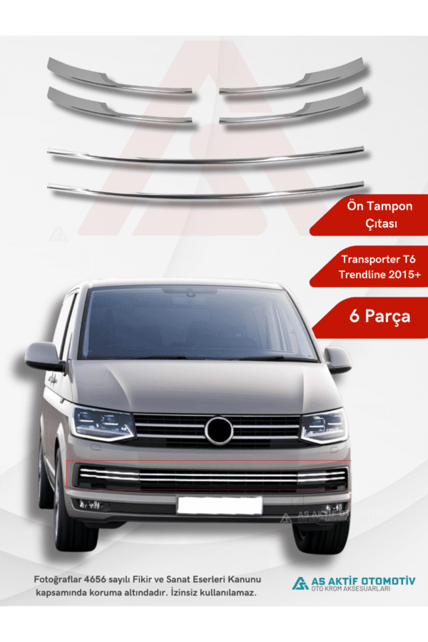 Volkswagen Transporter T6 Trendline Van Ön Tampon Çıtası 6 Parça 2015 ve Üzeri Krom Paslanmaz Çelik